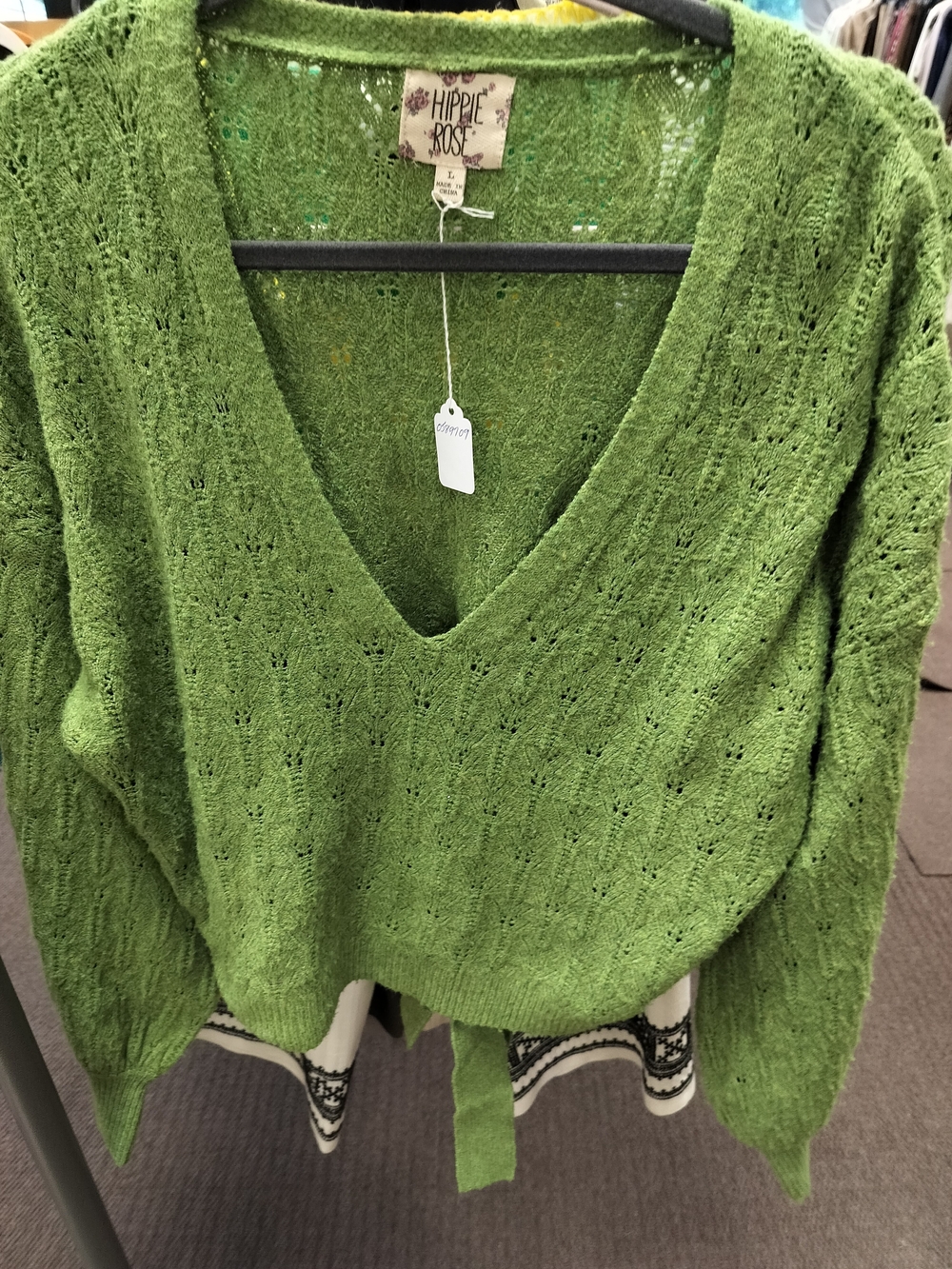 Hippie Rose Scoop Neck Open-Knit Sweater in Green